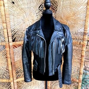 Vintage Fureal Ltd. Women's Leathers Fringe Leather Jacket - Black_10